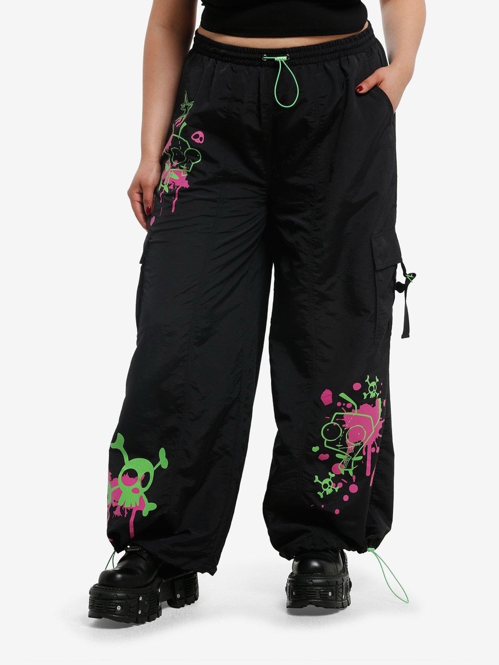 Hot Topic Invader Zim GIR Neon Splatter Cargo Pants Alt Plus Size